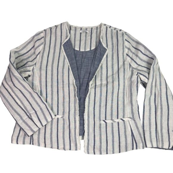 Chico’s Striped Linen Blazer Jacket size 14 Blue White - Picture 1 of 9